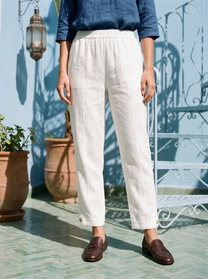 100% Linen Straight-Leg Pants with Elastic Waist PATRICE